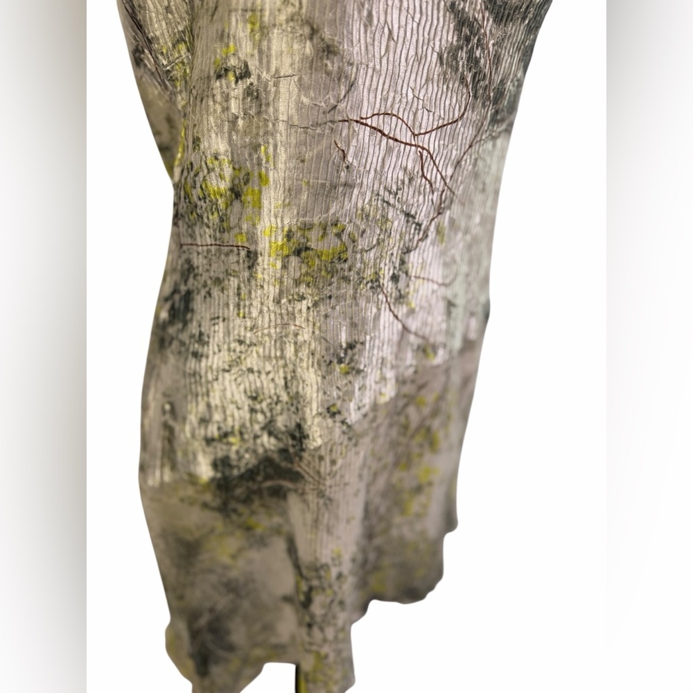 Milano Tree Landscape Print Crinkle Tunic Top - Artsy Green White Size L - Picture 8 of 10